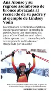 Deportista de élite Ana Alonso tras su recuperación de rotura de ligamento cruzado anterior atendida en Clínica Martín Gómez Granada por el Dr. Jose Luis Martín Alguacil